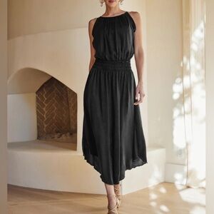 SheBird Emma Dress Satin Black Bra Built In Smocked Flowy